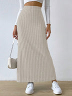 Noemi Ribbed Knit Skirt detail view styled for Avrienne