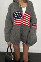 Chic Flag Graphic Knit Zippered Hoodie image 1