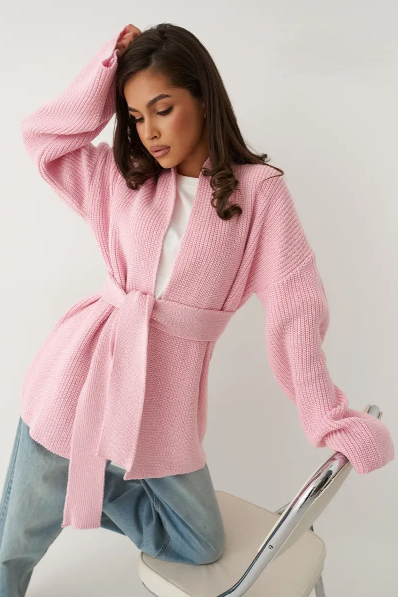 Relaxed Cozy Tie Waist Knit Cardigan image 2