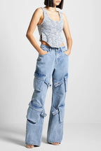 Vintage High Waist Pocket Detail Straight Leg Cargo Pant image 1