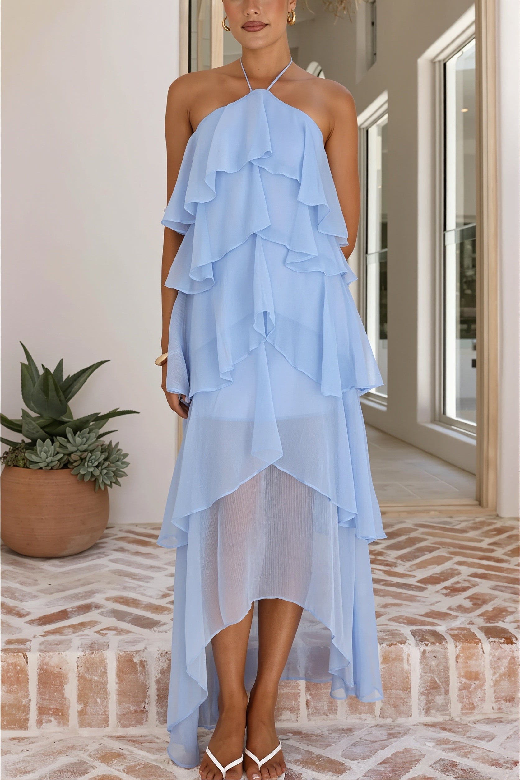 Tiered Ruffle Chiffon Print Maxi Dress image 18