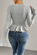 Flounced V-Neck Bodycon Knit Top image 3