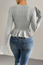 Flounced V-Neck Bodycon Knit Top image 3
