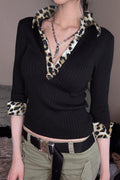 Leopard V Neck Knit Blouse image 1