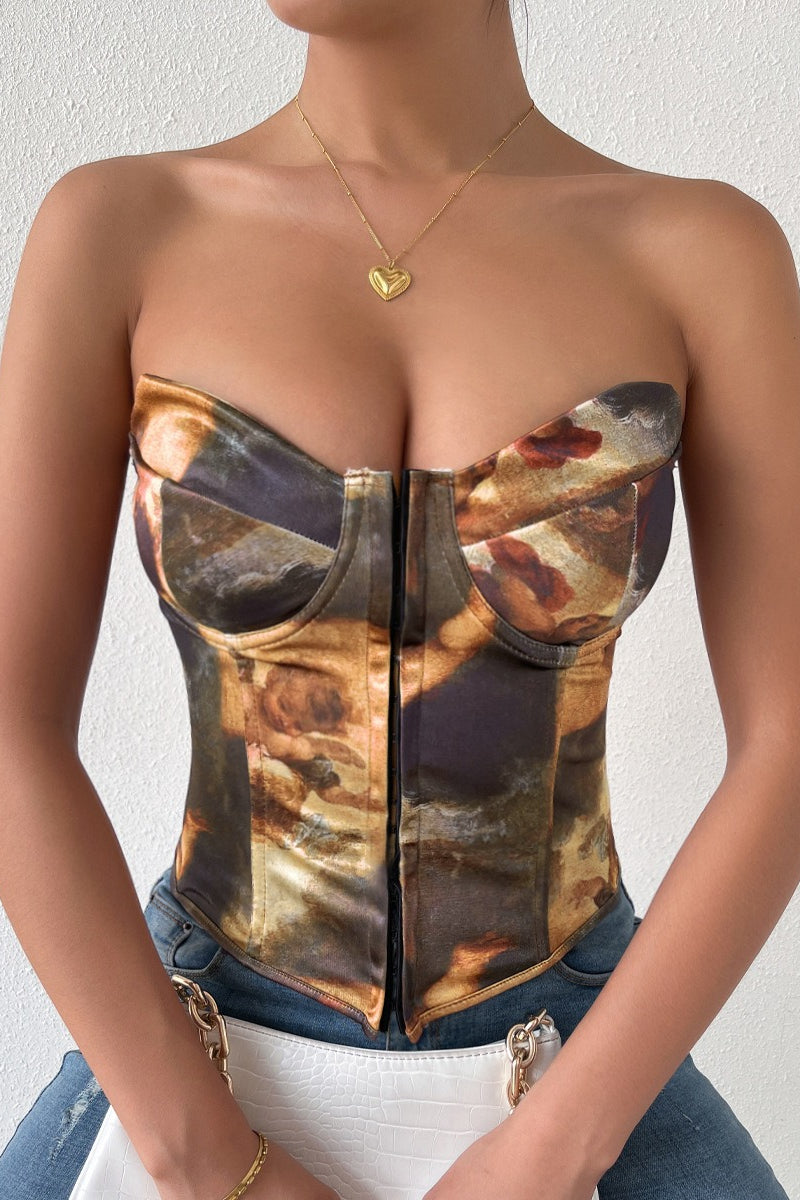 Sexy Color Block Backless Lace Up Boned Corset Blouse image 1