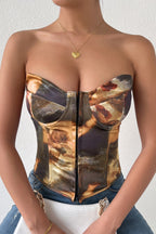 Sexy Color Block Backless Lace Up Boned Corset Blouse image 1