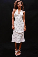 Retro Halter V Neck Polka Dot Sexy Midi Dress image 3