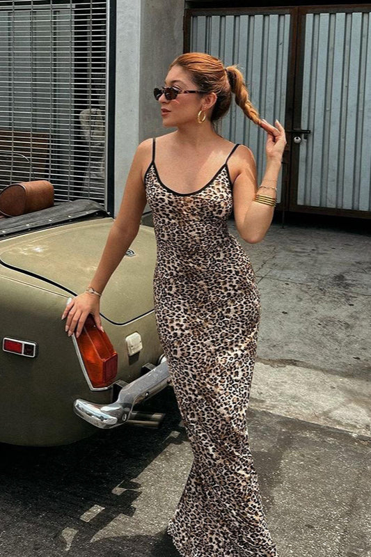 Chic Leopard Print Spaghetti Strap Maxi Dress image 1