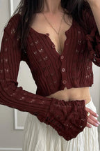 Hollow Out Knit V Neck Long Sleeve Cardigan image 25