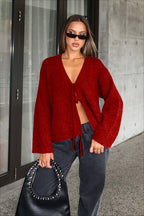 V-Neck Tie Front Knit Cardigan Sweater image 7