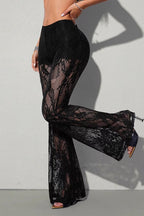 Chic Lace Panel Flared Mesh Pants image 4