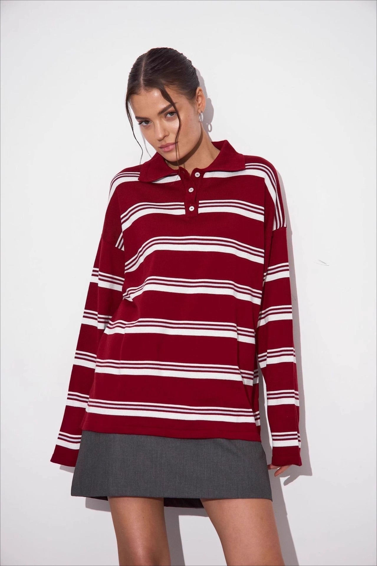 Relaxed Collared Striped Long Sleeve Blouse image 7