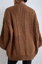 V-Neck Vintage Cable Knit Balloon Sleeve Cardigan image 3