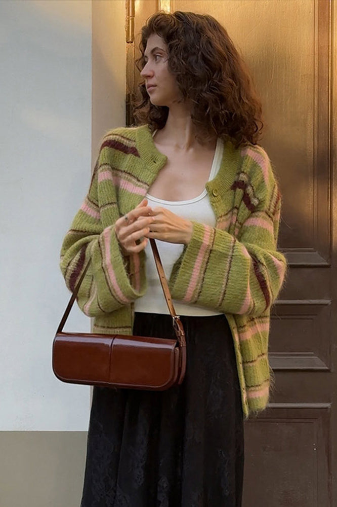 Striped Color Block Knit Loose Cardigan image 1