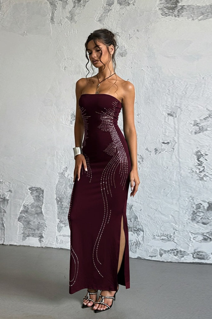 Rhinestone Strapless Off Shoulder Maxi Dress image 5