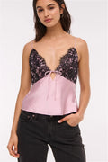Lace Color Block Satin Backless Cami Top image 1
