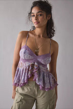 Retro Lace Mesh Splice Floral Cami Top image 4