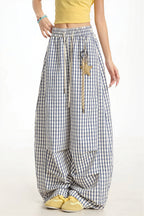 Casual Blue Plaid Curved Pants image 2