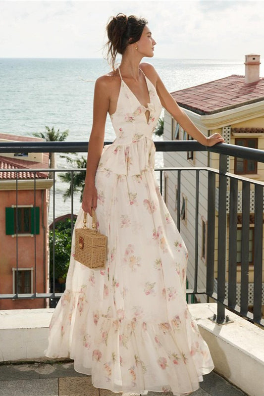 Floral Slim Fit Deep V High Waist Maxi Dress image 5