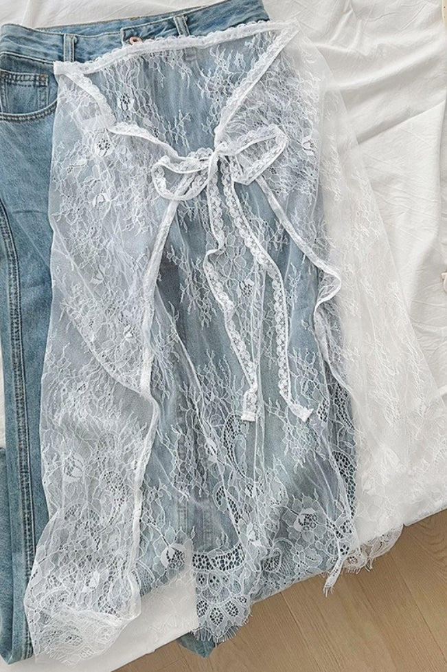 Unique Layered Lace Apron Drawstring Versatile Mini Skirt image 4