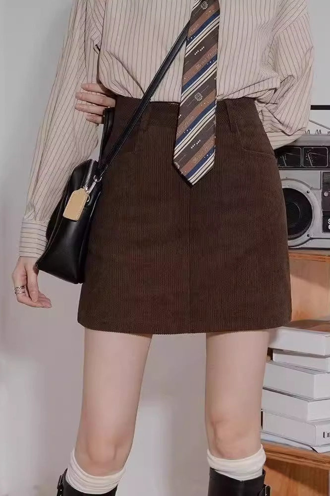 Corduroy High Waist A-Line Skirt image 1