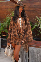 Asymmetrical Cowl Neck Leopard Print Mini Dress image 1