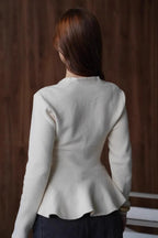 Solid Fitted Ruffled Hem Long Sleeve Knit Cardigan image 6