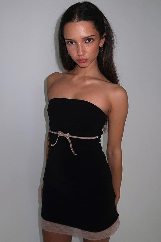 Solid Bow Off Shoulder Slim Mini Dress image 2