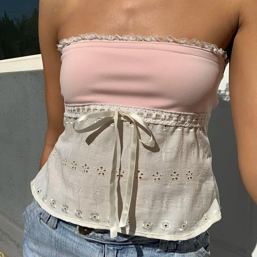 Lace Patchwork Hollow Crop Top image 5