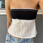 Lace Patchwork Hollow Crop Top image 1