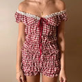 2000s Retro 2 Piece Set Cottage Lounge Vintage Ruched Off Shoulder T-shirt Crop Tops + Shorts Kawaii Pajamas Women Y2K Outfits image 6
