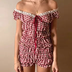 2000s Retro 2 Piece Set Cottage Lounge Vintage Ruched Off Shoulder T-shirt Crop Tops + Shorts Kawaii Pajamas Women Y2K Outfits image 6