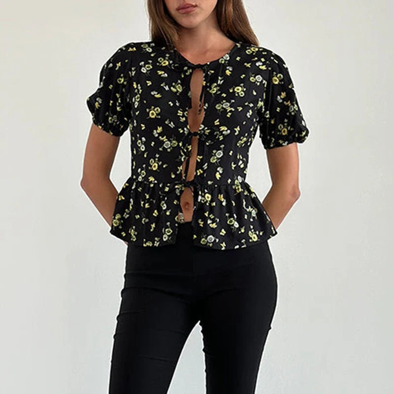 Puff Sleeve Bowknot Crop Top image 4