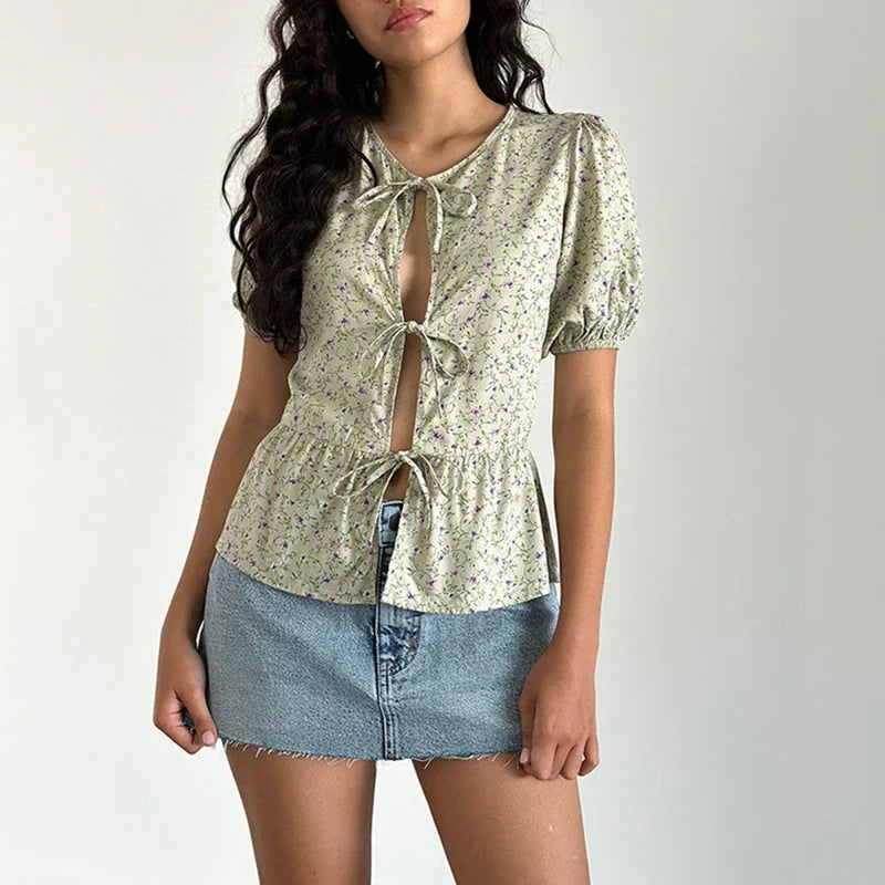 Puff Sleeve Bowknot Crop Top image 6