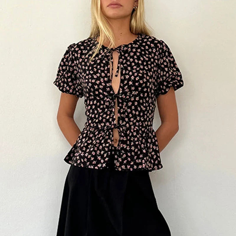 Puff Sleeve Bowknot Crop Top image 7