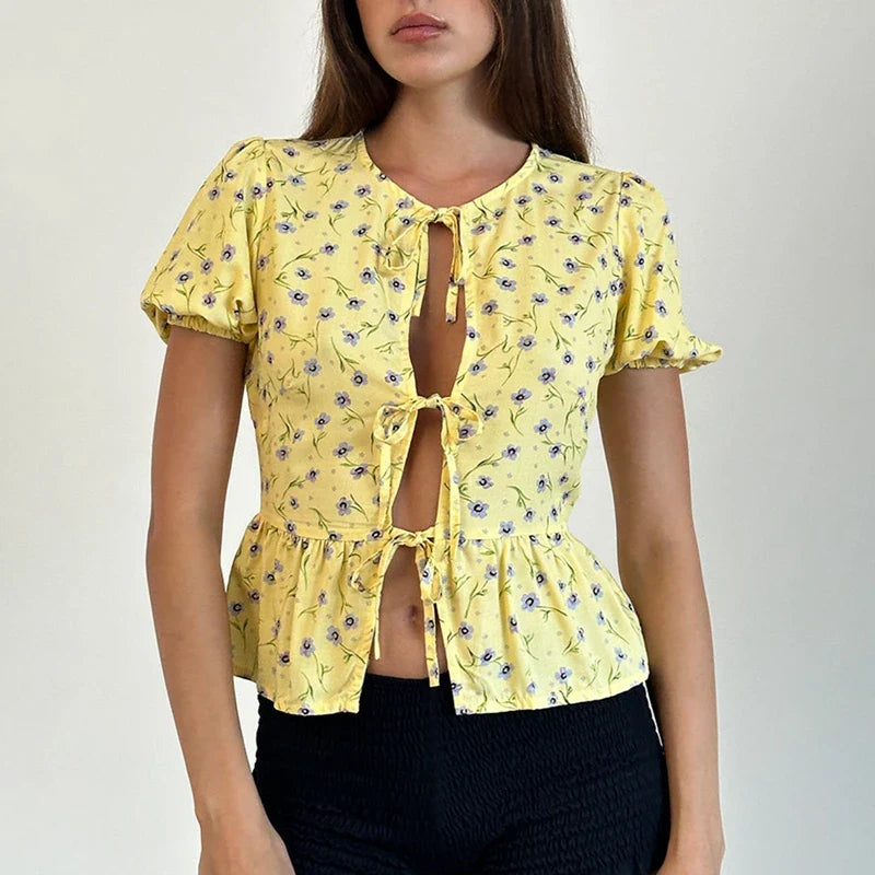 Puff Sleeve Bowknot Crop Top image 1