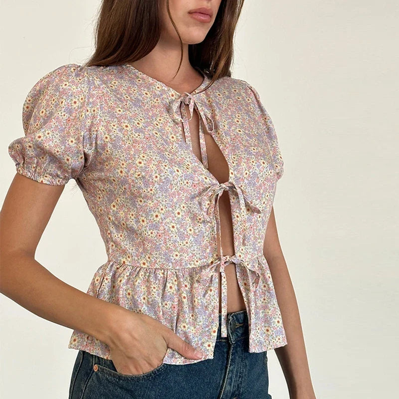 Puff Sleeve Bowknot Crop Top image 5