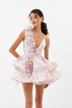 Chic Floral Print V Neck Sleeveless Backless Tulip Mini Dress image 3