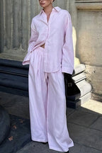 Cotton Loose Long Sleeve Shirt Pants Two Piece Set image 5