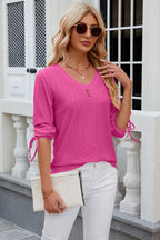 Petra Eyelet Top detail view styled for Avrienne