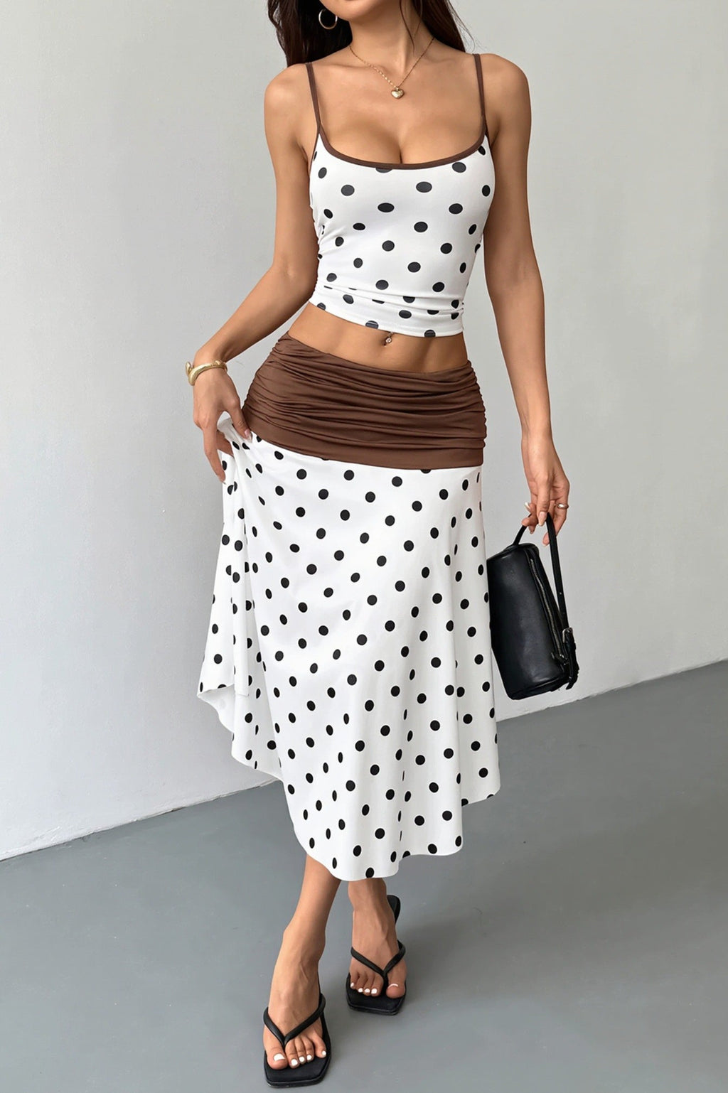 Sexy Polka Dot Tie Back Crop Top Two Tone Skirt Sets image 3