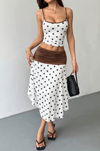 Sexy Polka Dot Tie Back Crop Top Two Tone Skirt Sets image 3