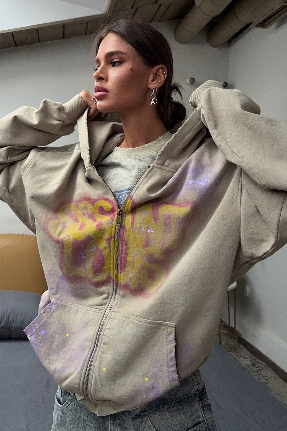 Vintage Street Style Zip Up Hoodie image 1