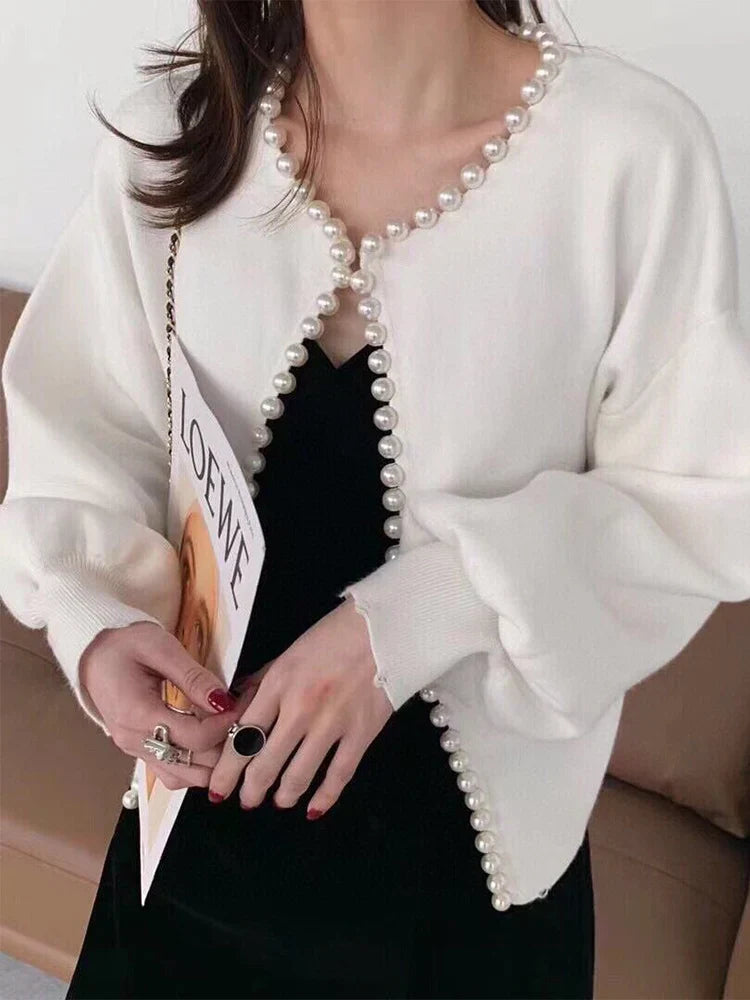 Pearl Trim O-neck Knit Cardigan image 1
