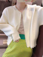 Pearl Trim O-neck Knit Cardigan image 3