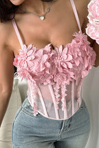 Floral Mesh Sexy Bustier Cami Top image 5