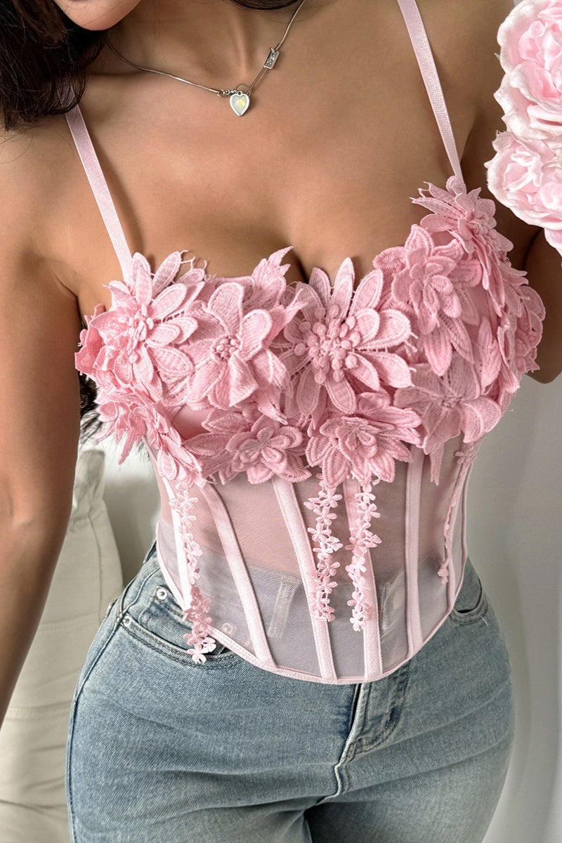 Floral Mesh Sexy Bustier Cami Top image 5