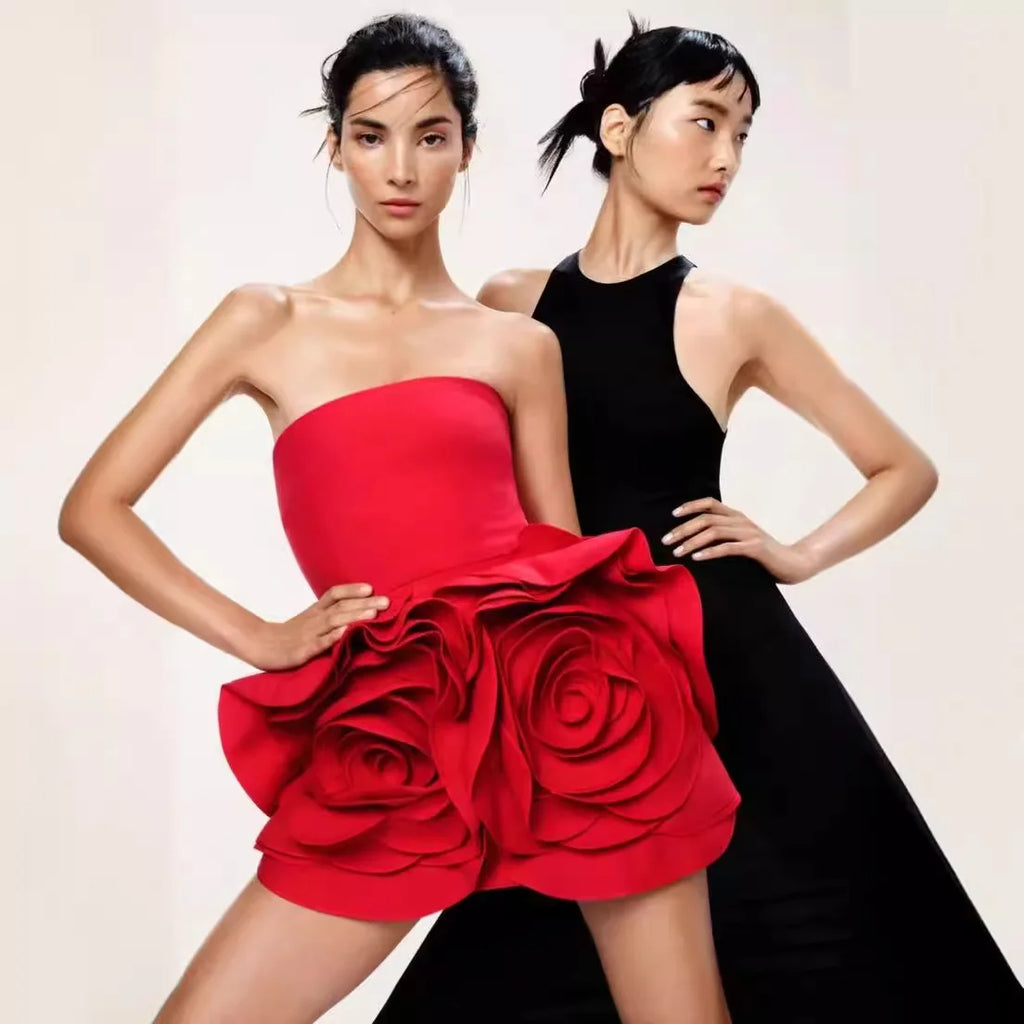 Stylish Stereoscopic Flowers Strapless Glamorous Party Dress image 2