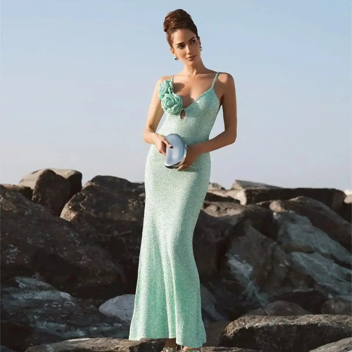 Mint Green Sequins Spaghetti Party Dress image 1