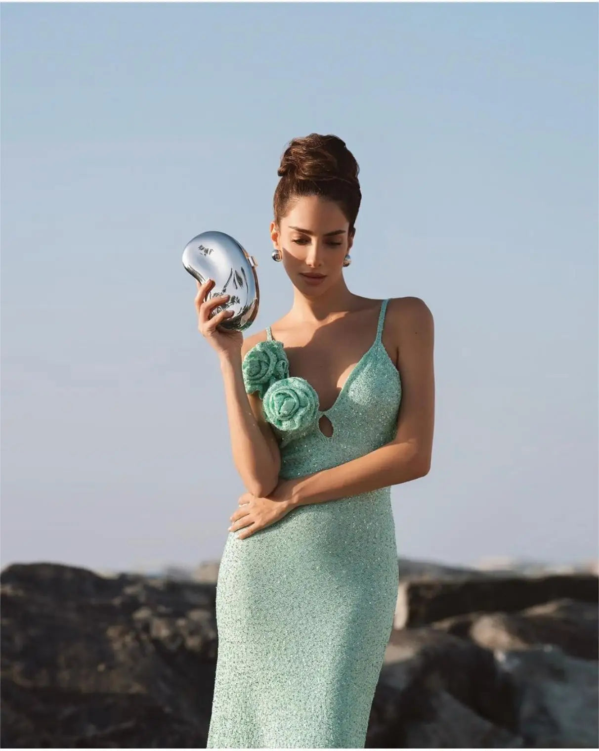 Mint Green Sequins Spaghetti Party Dress image 4